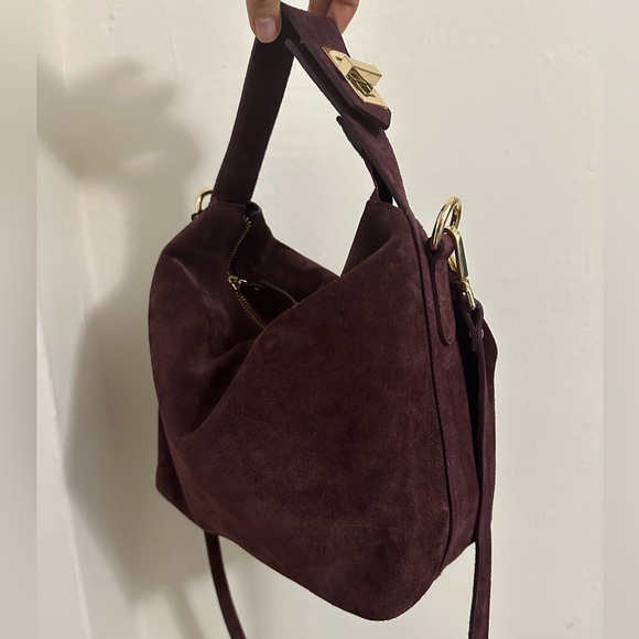 Claudia Firenze Burgundy Suede Hobo Bag - Picture 1 of 7